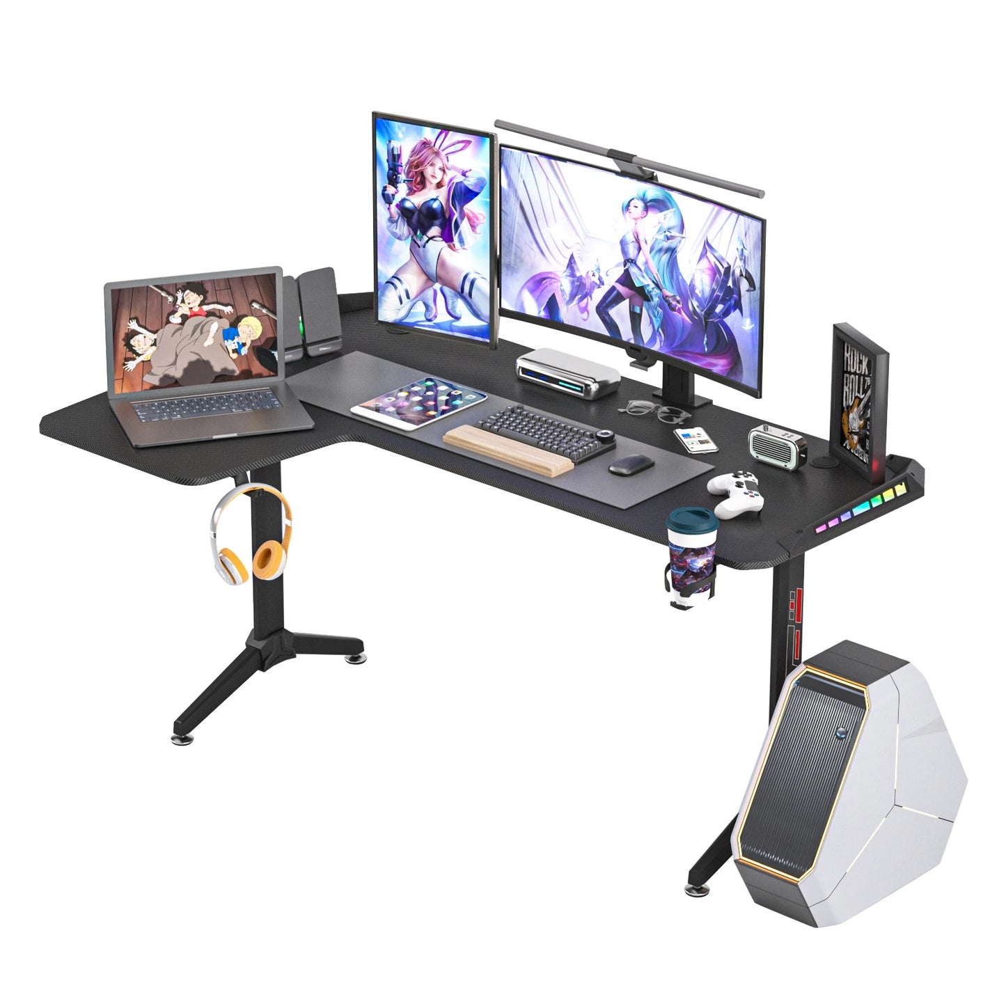 Central station carbone en L - Support casque et gobelet